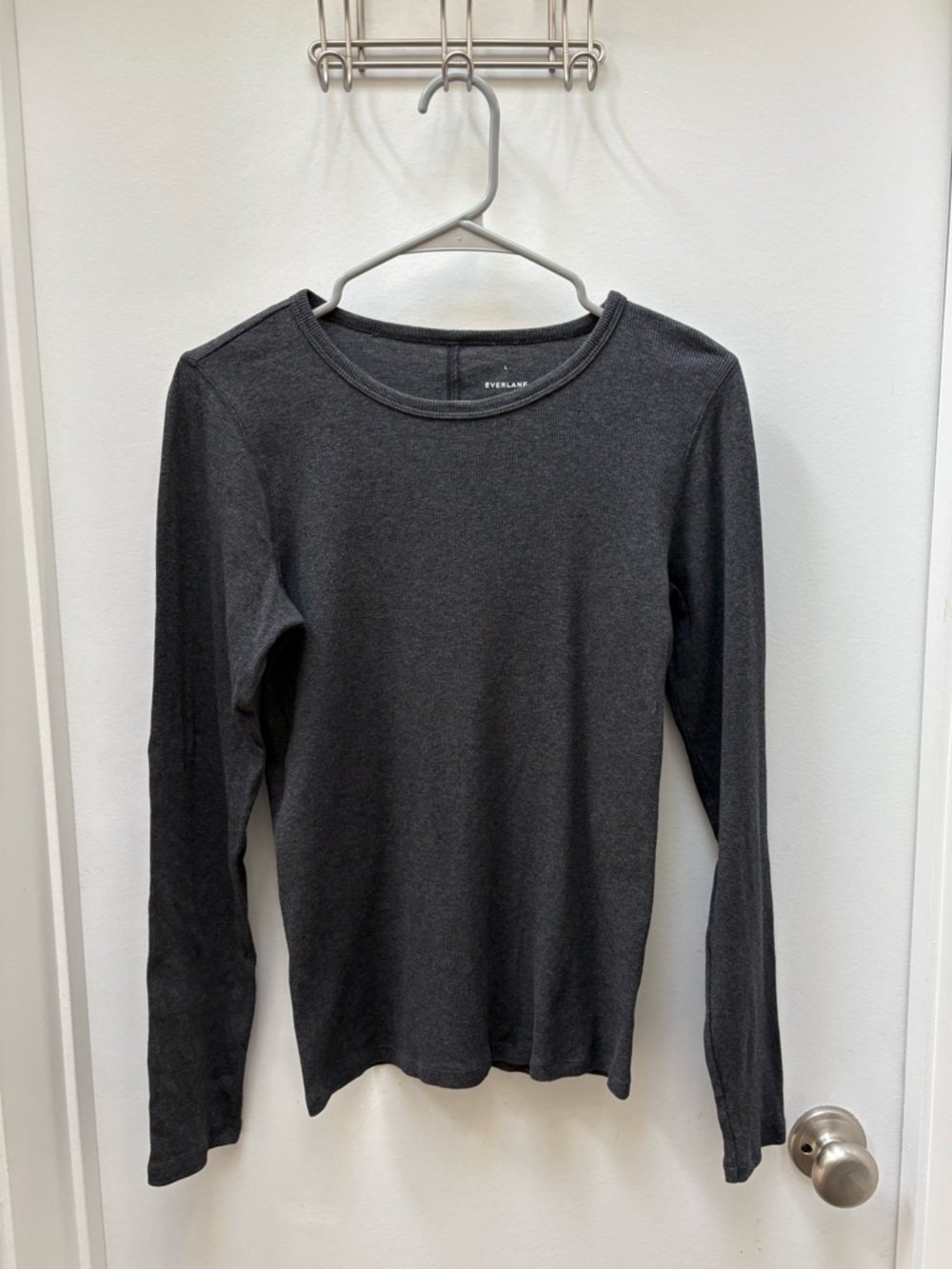 Everlane Micro Rib Charcoal Long Sleeve Tee